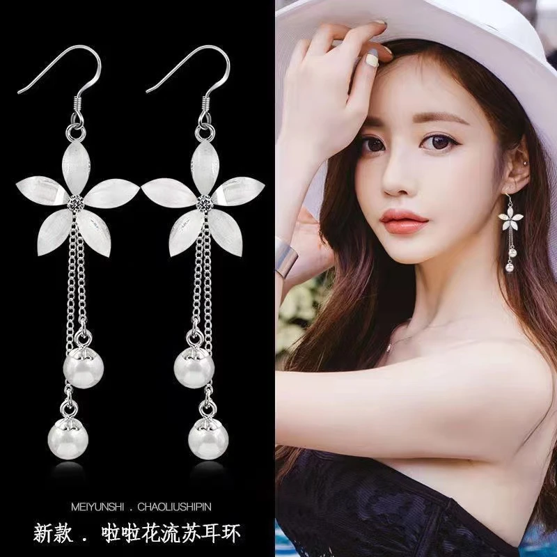 铜合金耳饰 清河A0018花朵耳环气质仙女流苏思慕琦简约百搭韩版