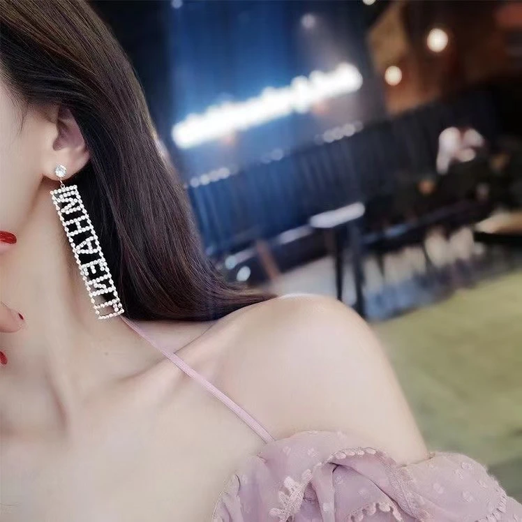铜合金耳饰 韩版A0063耳环女长款大气网红高级感潮流满钻百搭