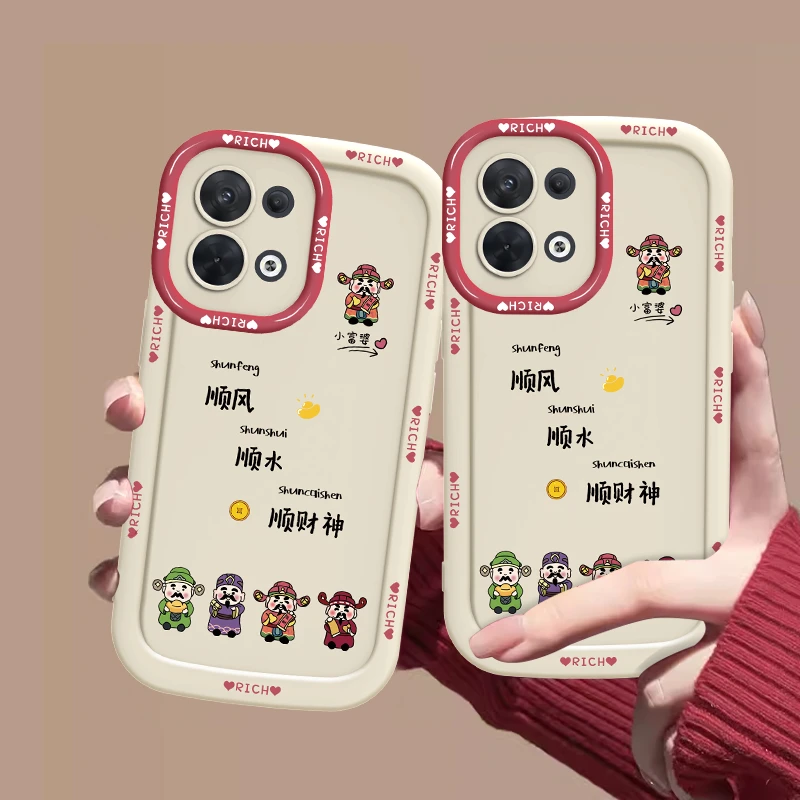 适用于OPPO Reno8顺水顺财神手机壳全包硅胶泡芙壳防摔壳网红女款