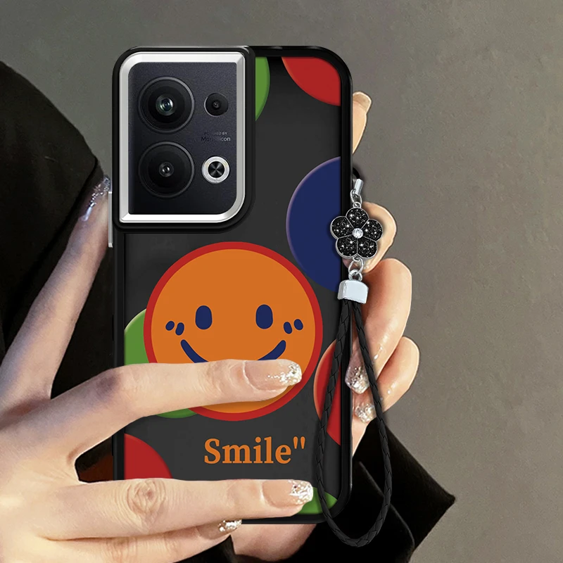 适用于OPPO Reno9Pro+彩圈笑脸手机壳硅胶软壳全包防摔创意新女款