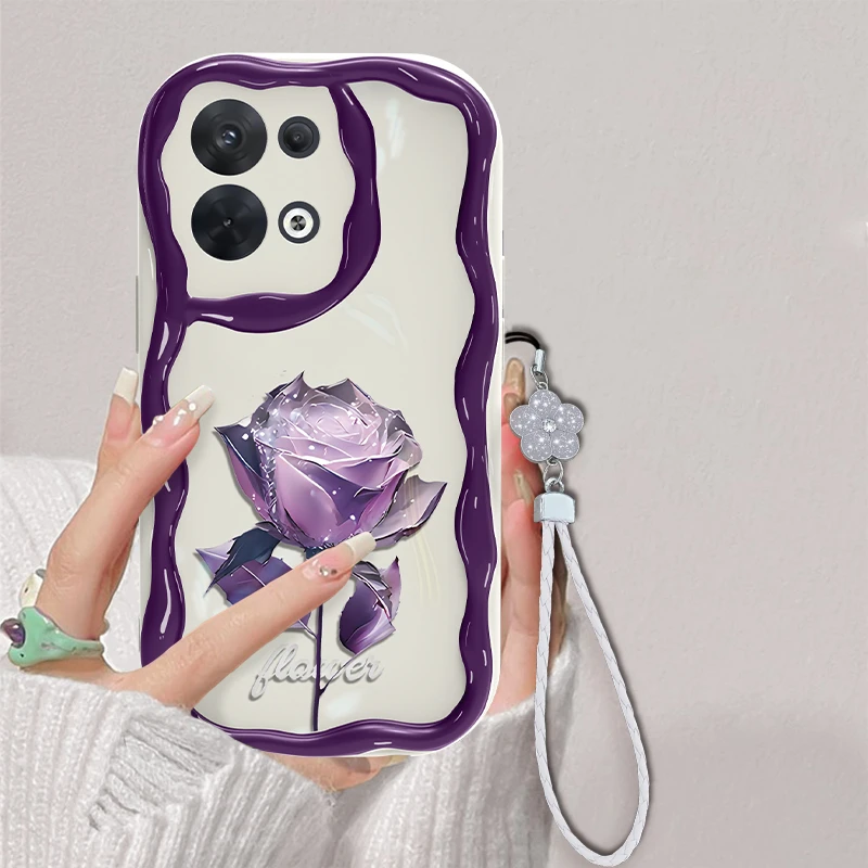 适用于OPPO Reno8紫色玫瑰手机壳全包奶油硅胶软壳简约防摔壳女款