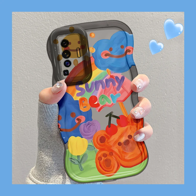 适用于VIVO X50晴朗小熊创意手机壳双支架全包硅胶防摔软壳女款