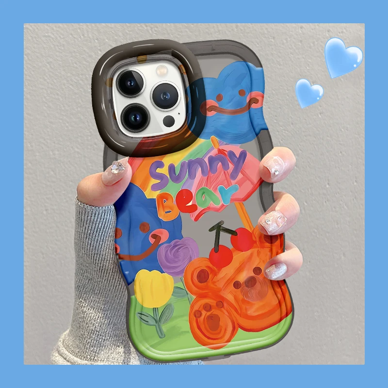 适用于苹果12ProMax晴朗小熊个性手机壳双支架全包硅胶防摔女款壳