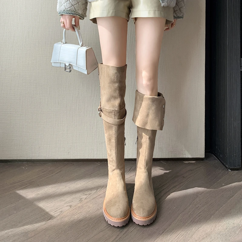 戈森定制绒面显瘦过膝靴女2023新款棕色两穿长靴百搭弹力瘦瘦靴潮