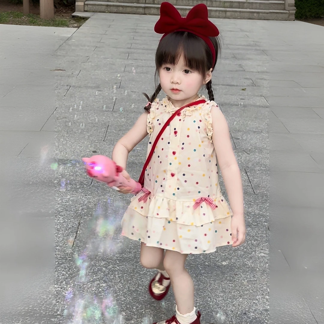 女童夏季新款花边连衣裙女宝宝休闲洋气波点无袖公主裙子