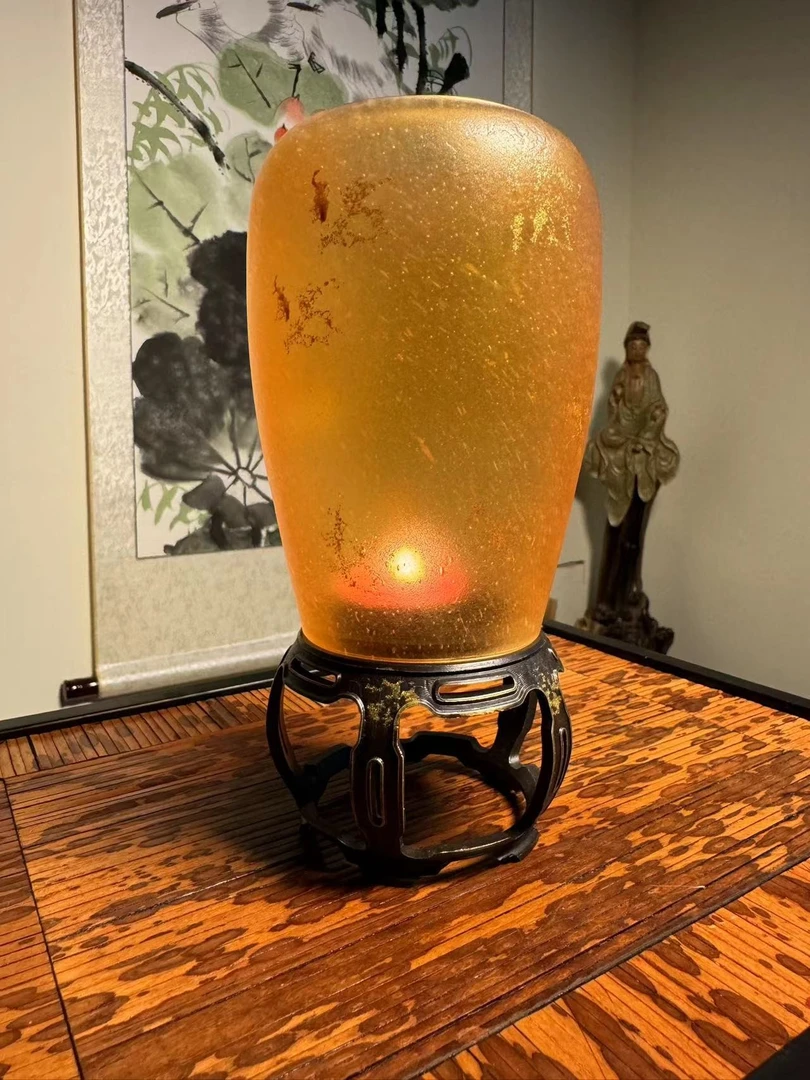 古篱镂空雕饰琥珀色水墨烛台茶道陶瓷黄色个性大号书房x25