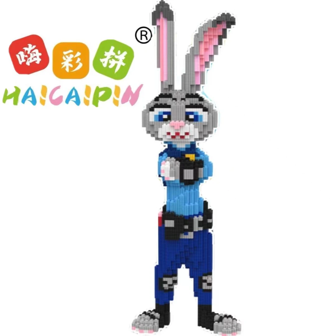 警官男生大兔子串联颗粒拼接积木节日送礼礼物室内落地装饰品摆件