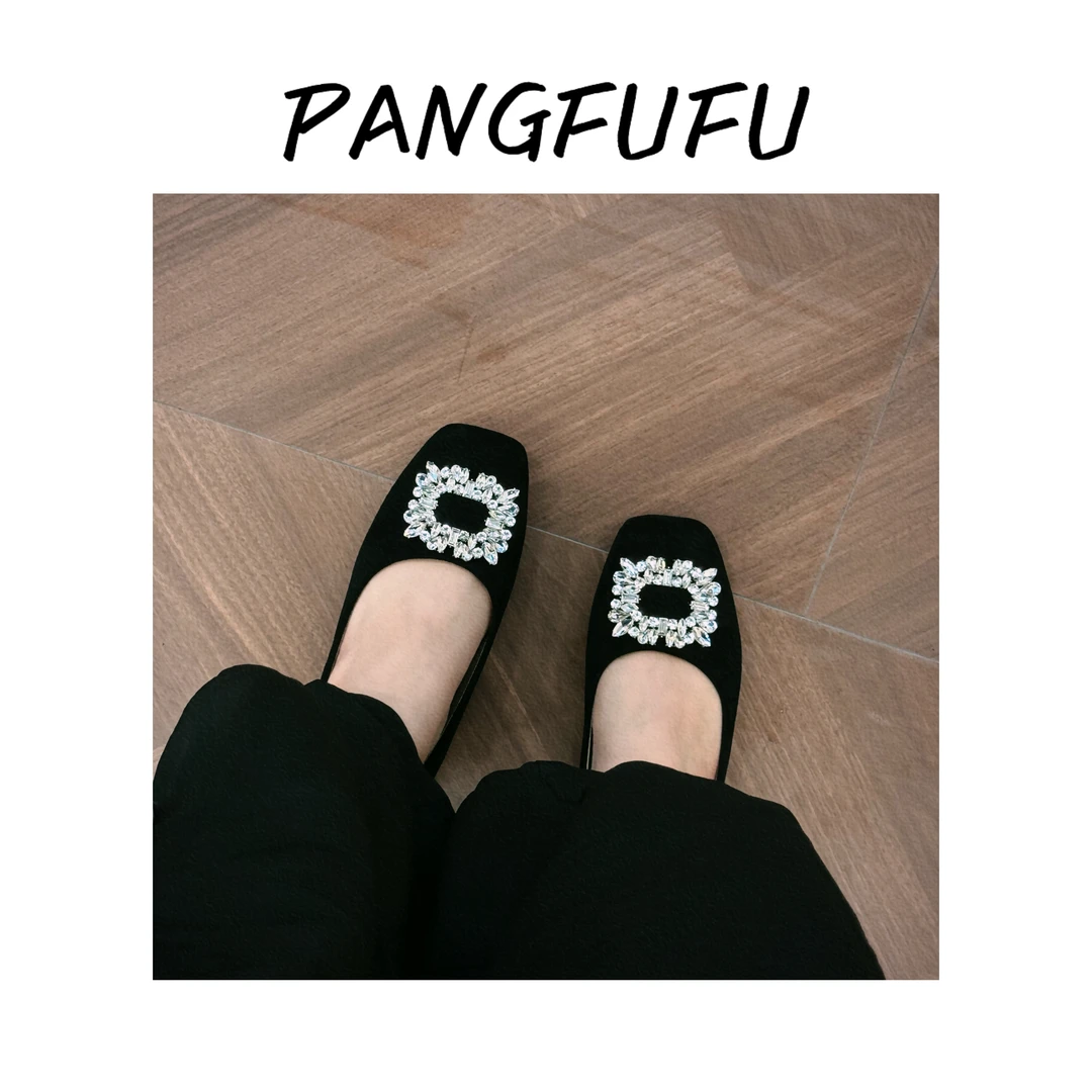 【胖福福大码女鞋】小香风小方钻大码显瘦中跟方圆头休闲单鞋