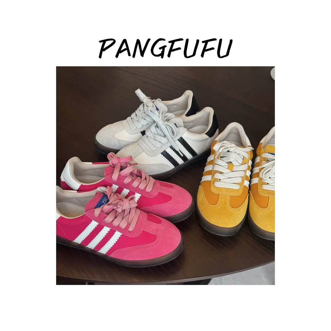 【胖福福大码女鞋】加宽加肥德训鞋新款牛皮平底休闲运动板女鞋