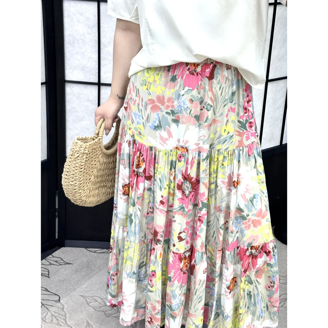 【胖福福大码女装】夏季碎花宽松中长款时尚高腰百褶A字显瘦半身裙
