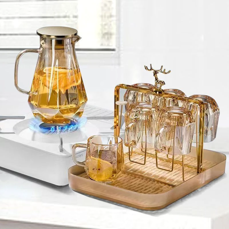 钻石高级家用茶壶茶具套装水壶套装耐热高颜值轻奢水具套装带托盘