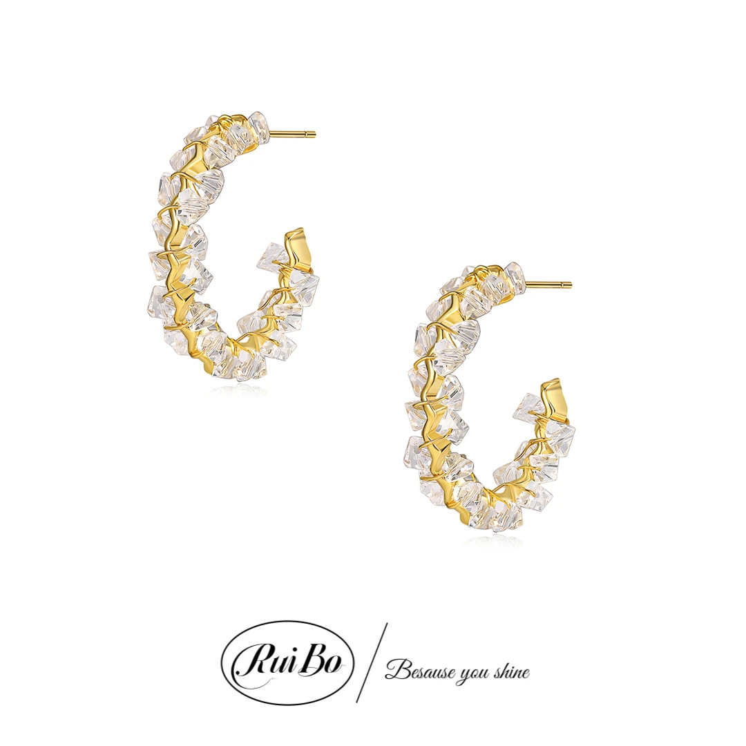 铜合金仿水晶耳饰 RuiBo首饰/小众仿水晶S925银针轻奢气质耳环