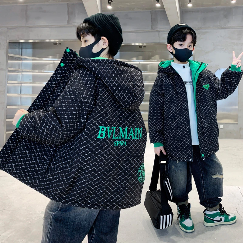 男童冬装棉衣2025新款派克服中大童洋气加绒棉服男孩加厚棉袄外套