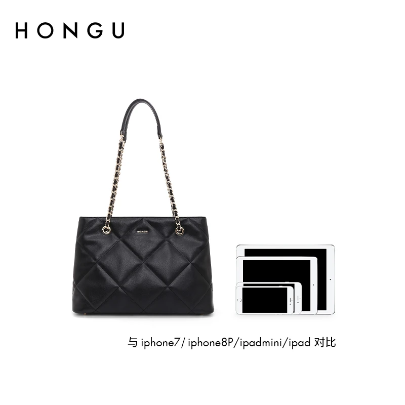 HONGU/红谷【深圳专享】头层牛皮气质百搭女士小香风牛皮托特包斜跨