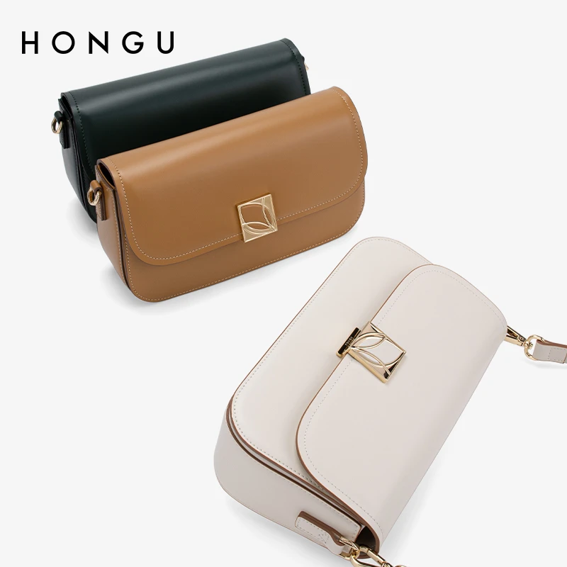 HONGU/红谷牛皮小方包小包单肩斜挎腋下女包浪漫高级感新中式女士