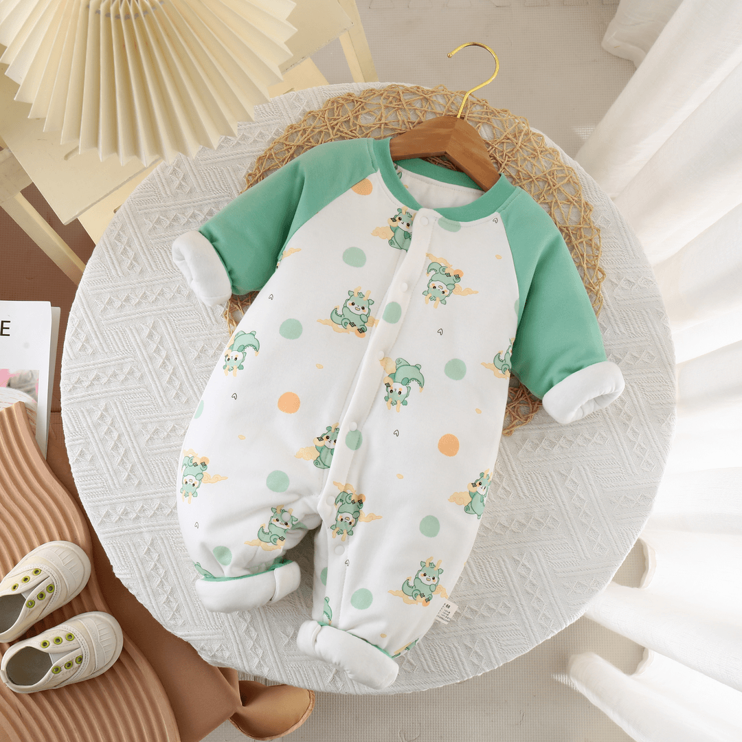 秋冬新款婴儿纯棉加厚保暖连体衣新生儿150g外穿爬服男女宝宝