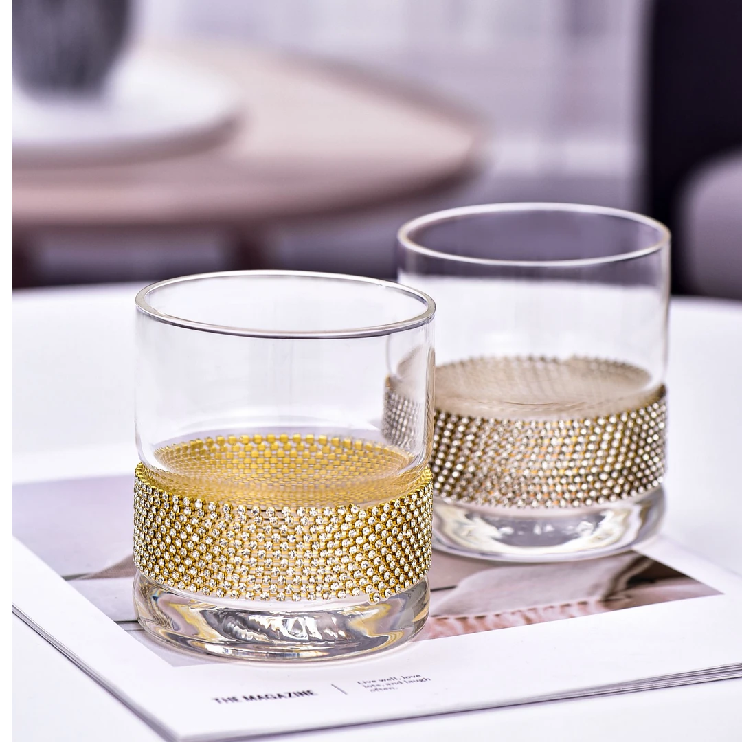 2只惊喜家带钻直筒威士忌杯水杯啤酒杯早餐杯牛奶杯轻奢简约