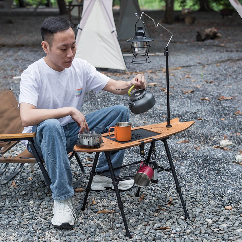 飞鱼桌一体化嵌入式茶桌户外可折叠木质户外露营桌轻便黑色放置