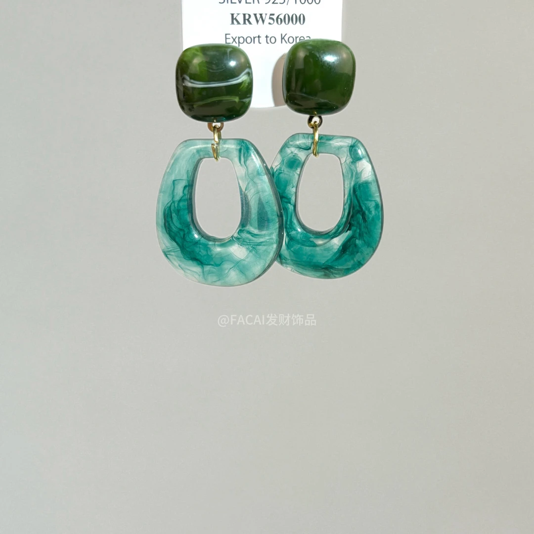 合金耳饰 墨绿色复古气质轻奢精致时尚百搭法式简约民族风个性