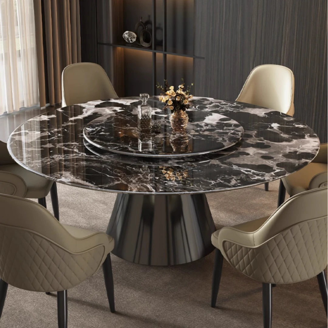 【黑玫瑰】奢石餐桌大理石轻奢高级设计别墅大平层圆形餐桌方圆桌