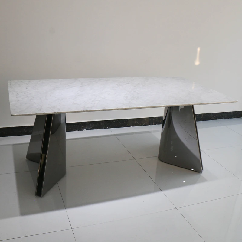 天然希腊白大理石轻奢现代简约奢石高级设计别墅大平层长方形餐桌