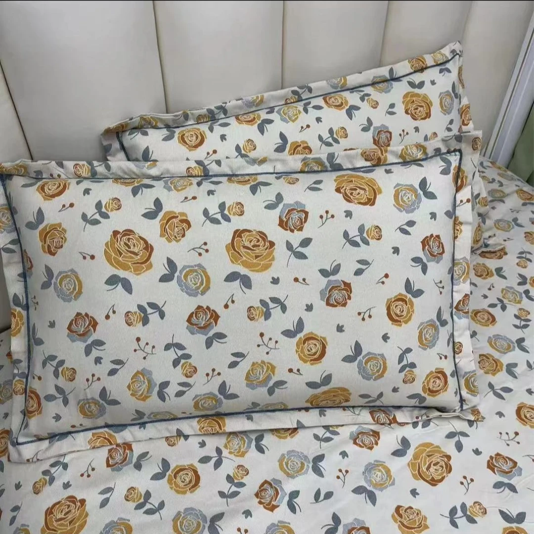 【白茶玫瑰】- 纯绵枕套一对48*74