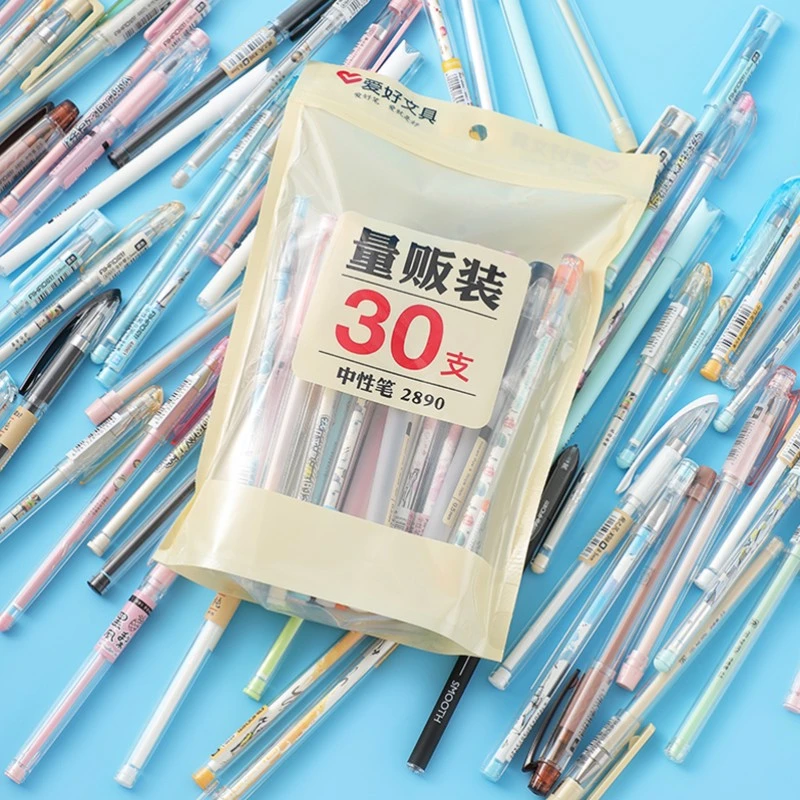 爱好实惠装全针管中性笔碳素黑子弹头签字笔学生考试用量贩装笔