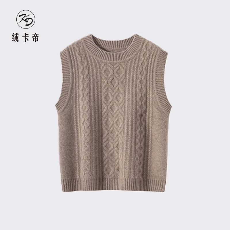 粉丝专享 ~新款羊毛圆领扭花马甲宽松叠穿背心女针织衫坎肩