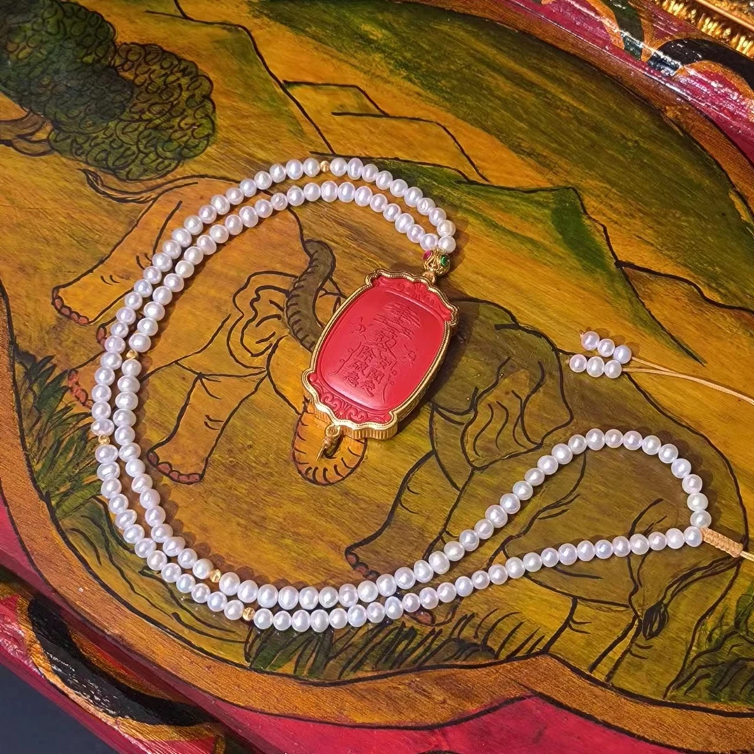 含辰砂工艺品【18K金T牌】太保真朱砂颈饰ZS-JS134