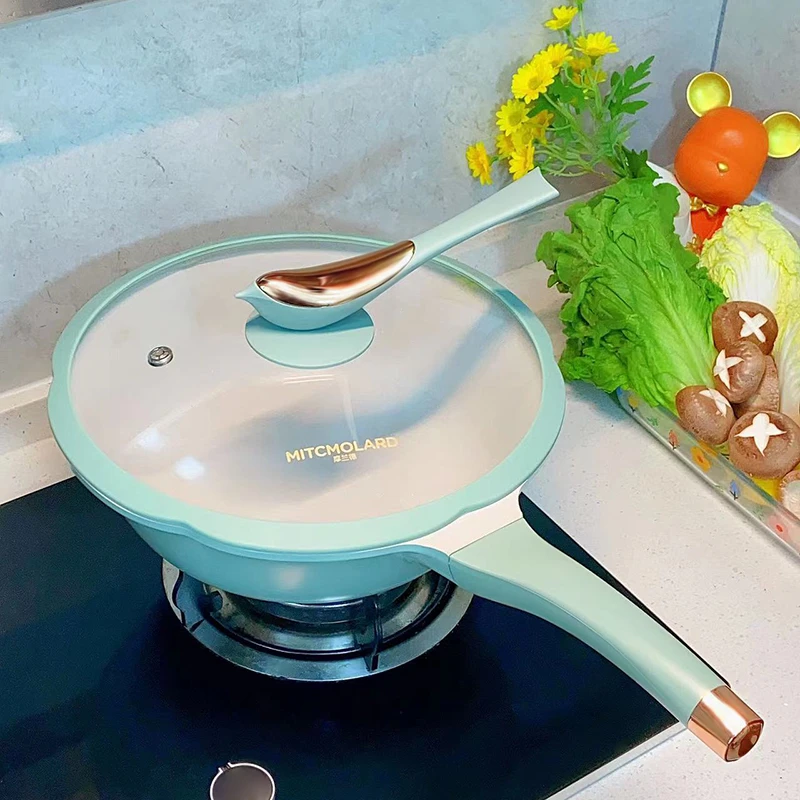 【高货品质】摩兰德鸟语花香麦饭石不粘平底锅全灶具通用高颜值