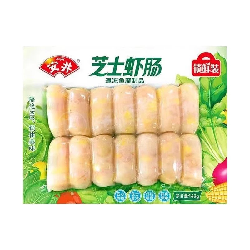 安井锁鲜装芝士虾肠140g 火锅丸子关东煮麻辣烫串串香烧烤食材