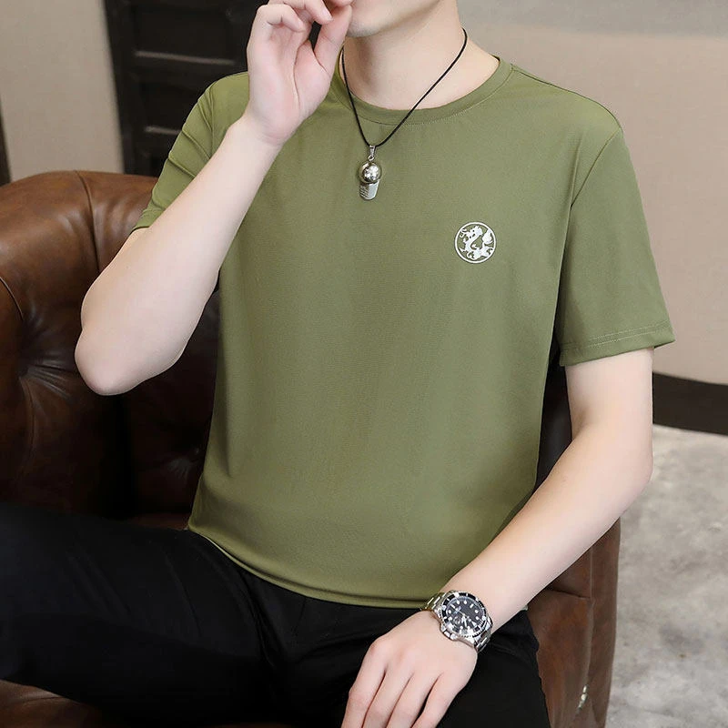 夏季新款短袖冰丝无痕男士高端速干休闲圆领高考毕业季运动2202