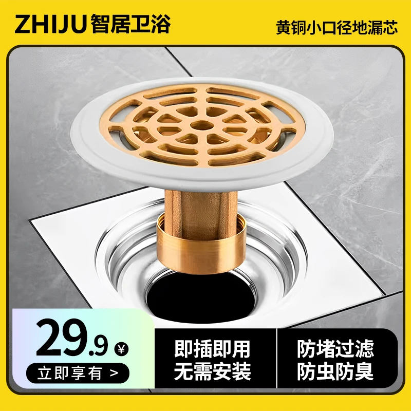 小口径水封地漏芯防臭内芯通用黄铜卫生间下水道防虫反味神器27mm