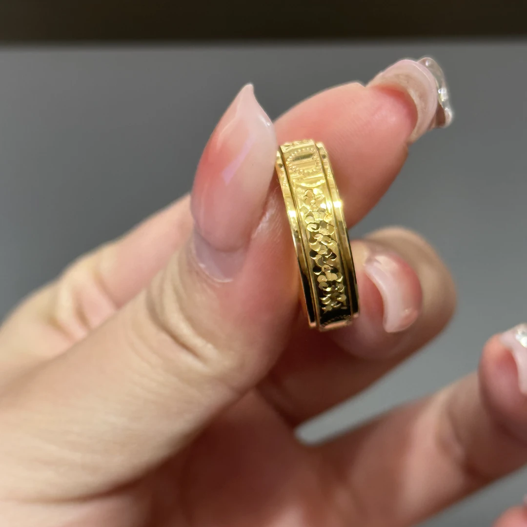 足金可转动碎碎冰戒指