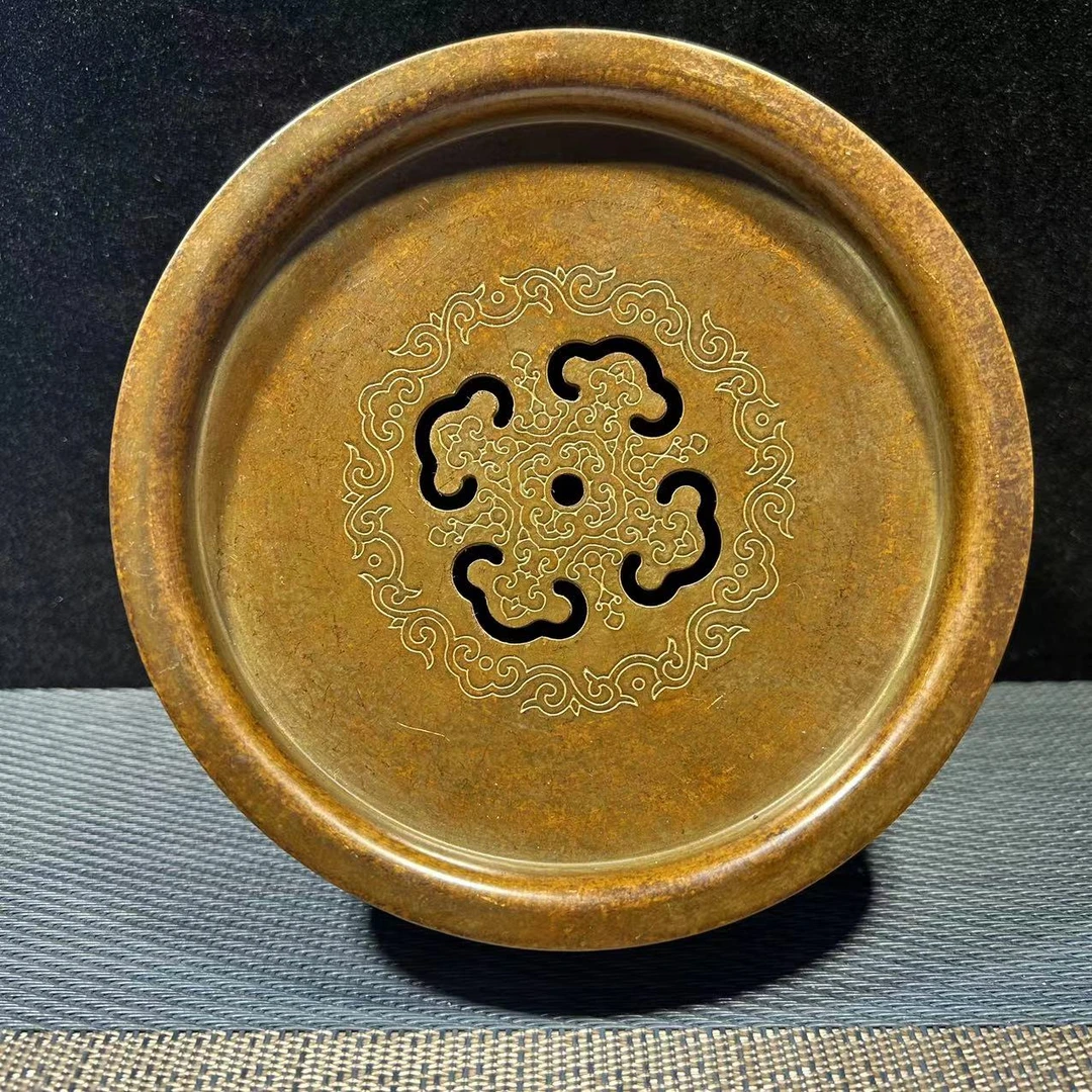 福在眼前复古壶承大号13厘米铜茶盘茶道黄铜壶承家用铜茶具铜茶盘