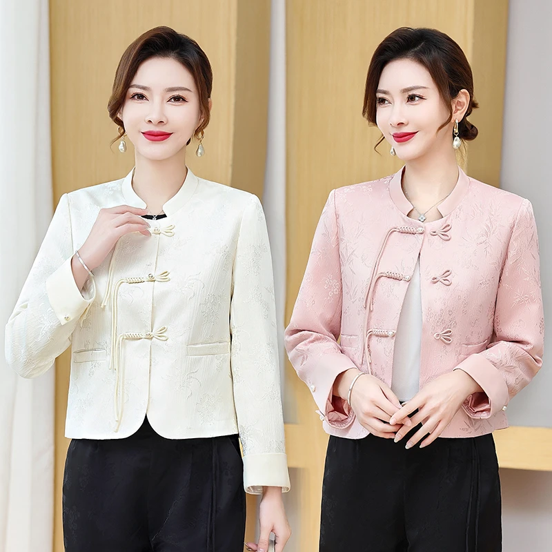 新中式国风提花盘扣外套女2024早春新款小香风小个子短款唐装上衣