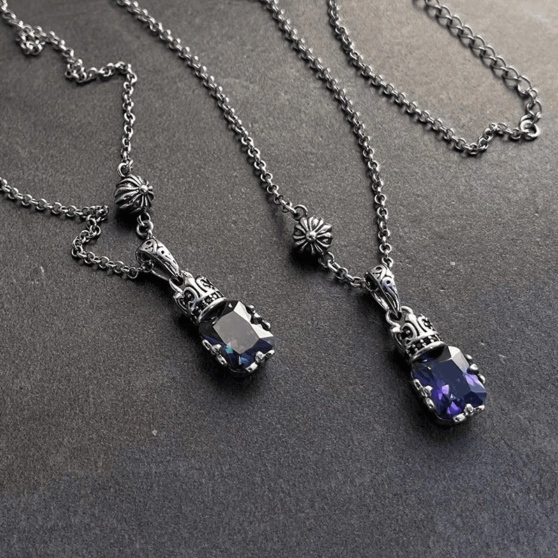 铜合金项链 1390复古做旧船锚绿锆百搭项链