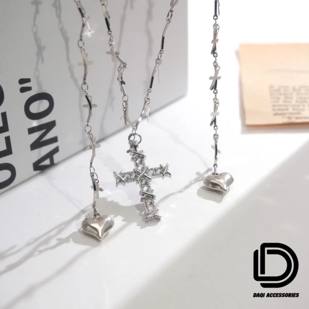 铜合金项链 03692 DA/QI大绮原创时尚一款多戴十字爱心长款项链