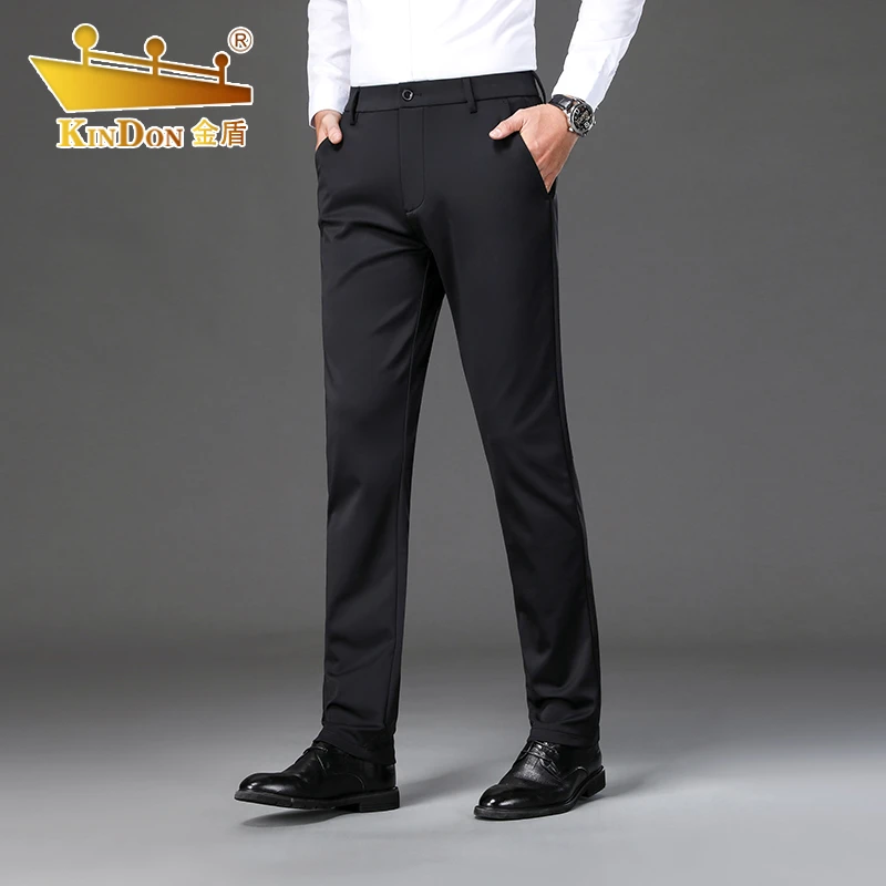 金盾薄款男2024年秋季款直筒高腰弹力商务大码休闲百搭简约长裤