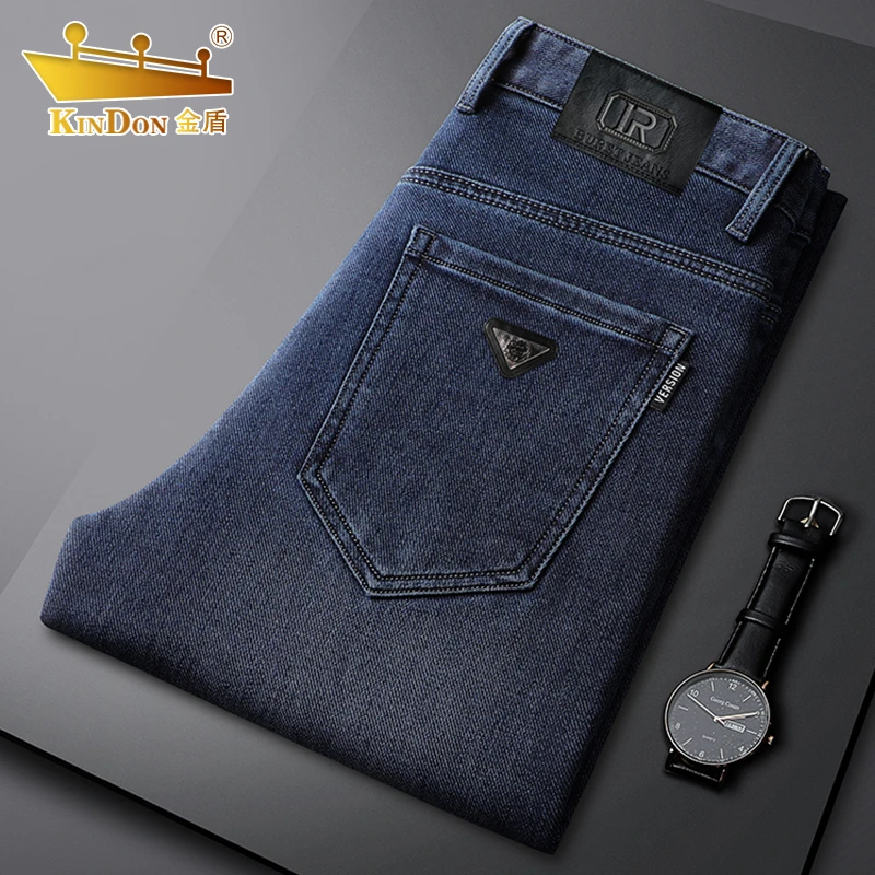 金盾牛仔裤男2024年春秋季高腰弹力商务大码休闲百搭简约直筒裤子