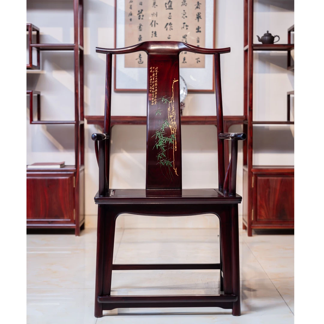 紫檀臻品●赞比亚紫檀《竹石图》仕出头官帽椅