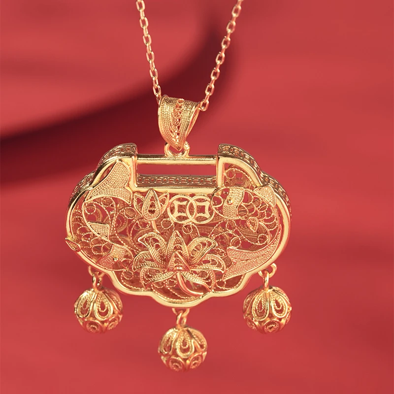 子羽 坠链均925银 非遗手工花丝锁包时尚可爱编织细金工艺福锁链