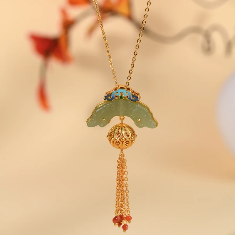 子羽 坠链均925银 双龙戏珠项链古风中国风镶嵌烧蓝