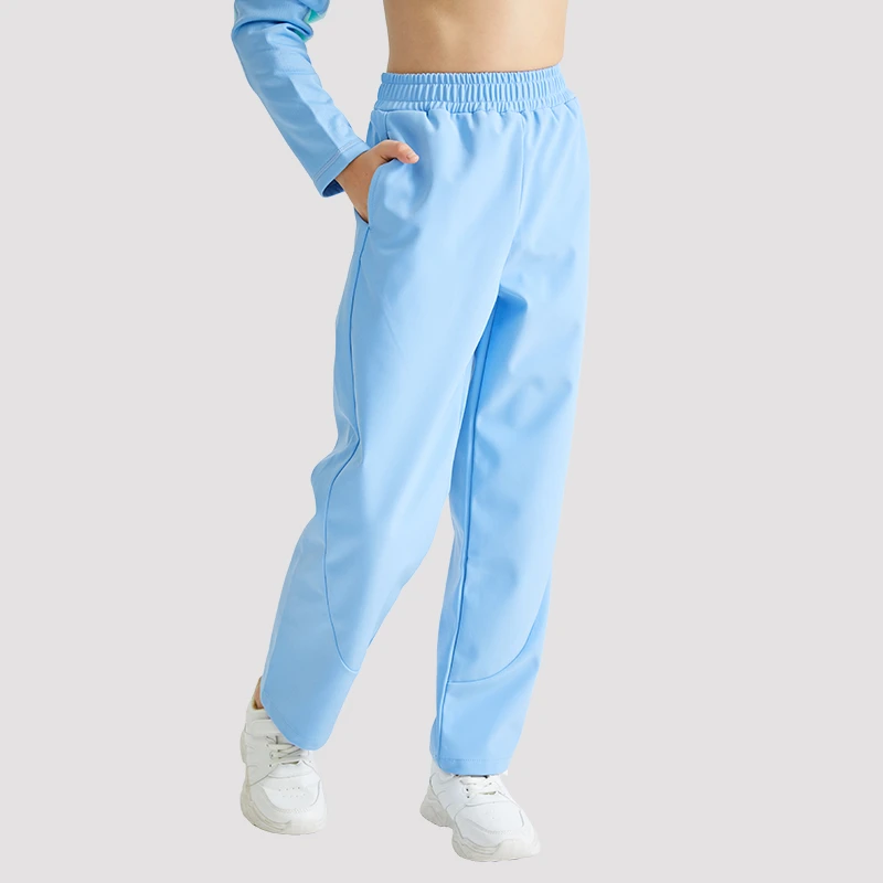 cityoung儿童运动裤男女中大童秋冬加绒户外梭织直筒休闲冲锋长裤