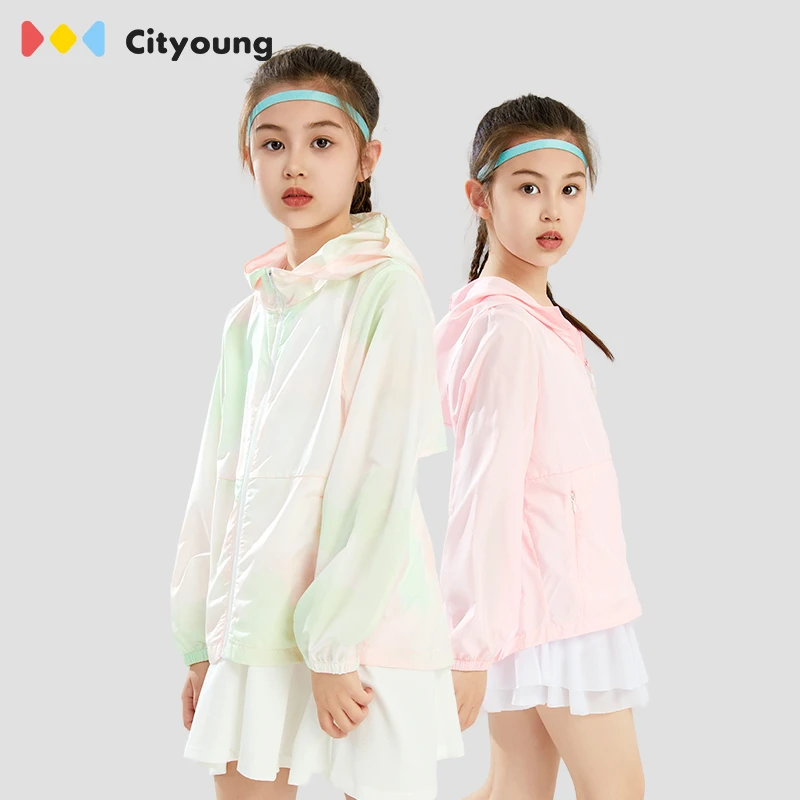 cityoung春季新款女童防风防泼水透气轻薄外套防晒收腰皮肤衣儿童