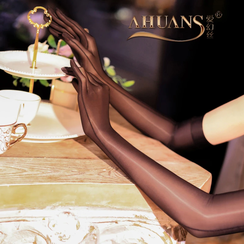 爱幻丝「觅」极光丝滑油亮手丝五指婚纱黑色性感黑丝丝袜薄款女复古