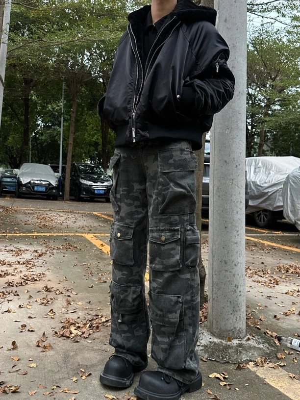 好又多美人鱼【炮弹裤】重工12个口袋迷彩裤男女宽松工装牛仔裤