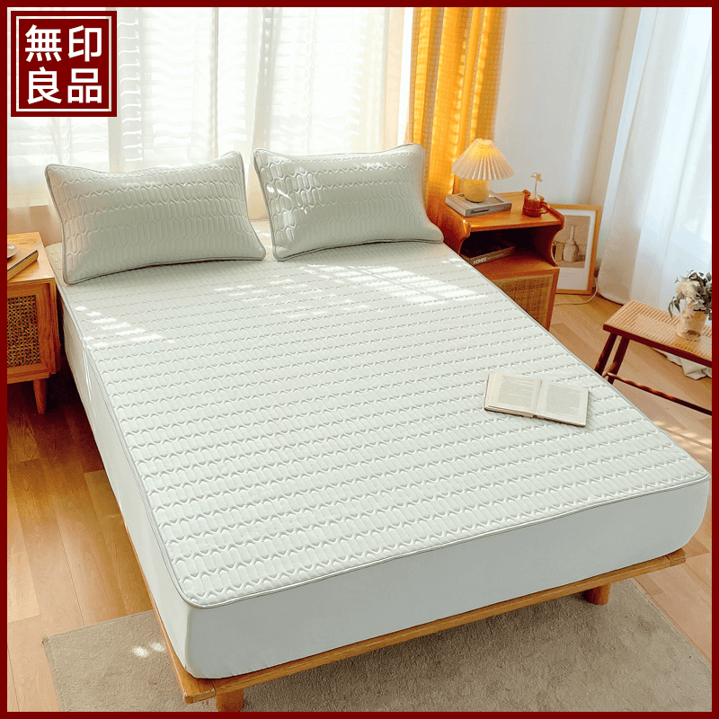 無印良品夏季乳胶床笠款床罩枕套三件套可水洗凉感款席子防滑防尘