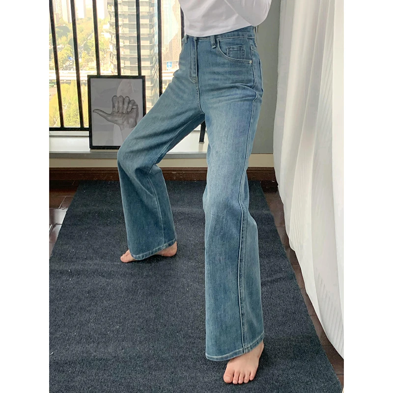 浅色窄版阔腿牛仔裤女2025新款春秋高腰宽松直筒显瘦垂感拖地裤子