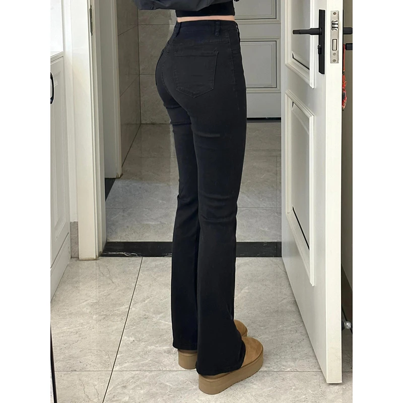 黑色微喇牛仔裤女2025春秋新款小个子弹力高腰显瘦修身喇叭马蹄裤